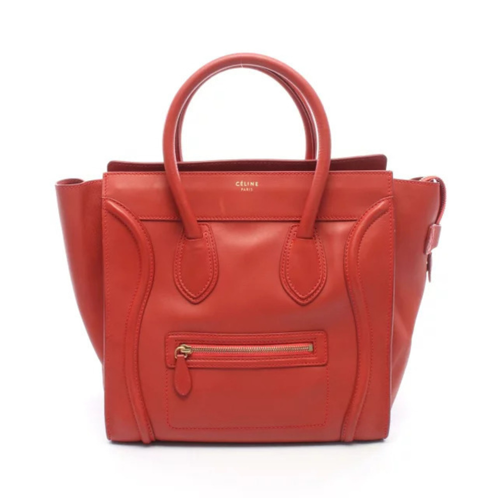 Celine Luggage Tote Shopper Handbag Leather Red